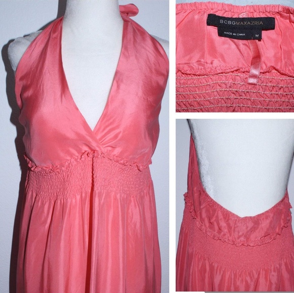 BCBGMaxAzria Silk Crinkle Party Halter Dress - Picture 3 of 7